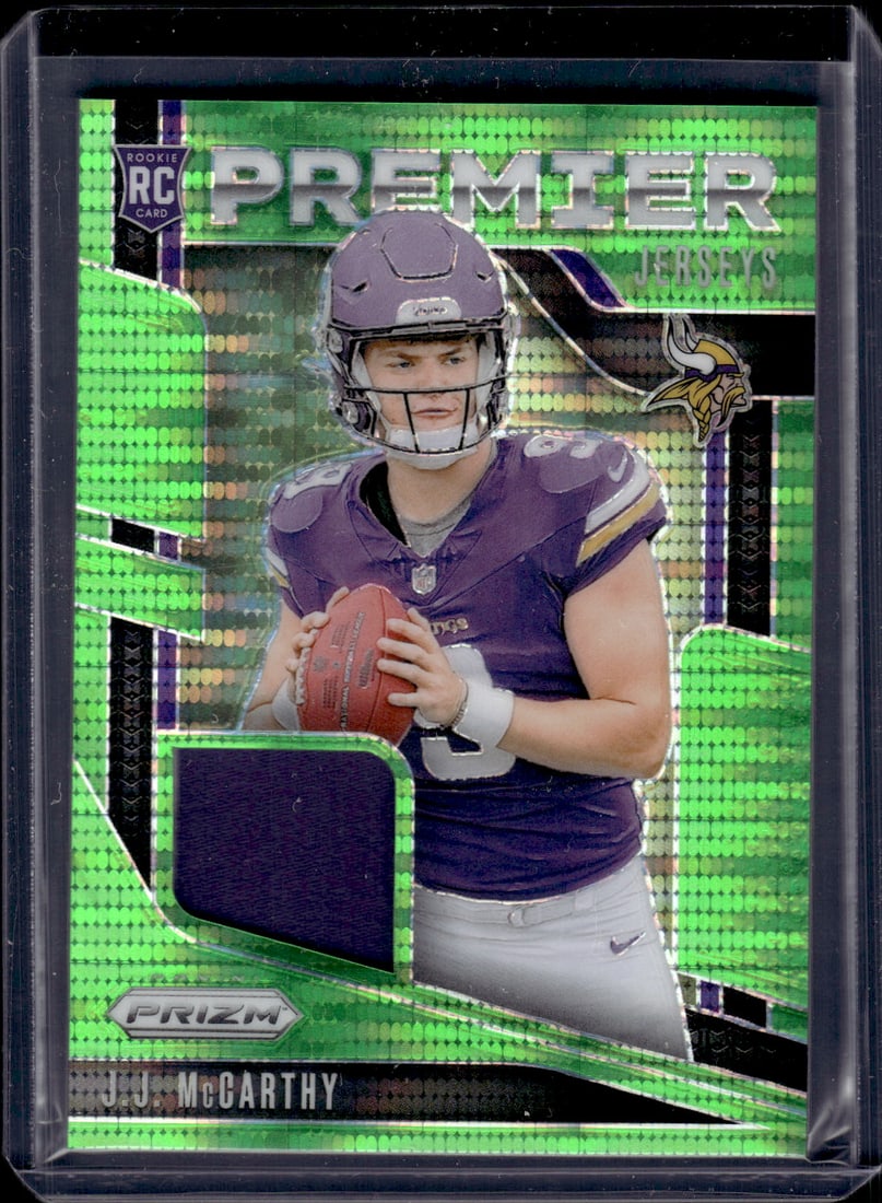 JJ McCarthy Neon Green Pulsar Prizm RC Patch 2024 Rookie Card, Football Card, Sports Cards, NFL: JJ McCarthy Neon Green Pulsar Prizm RC Patch 2024 Panini Prizm #PJ-JJM Football Card