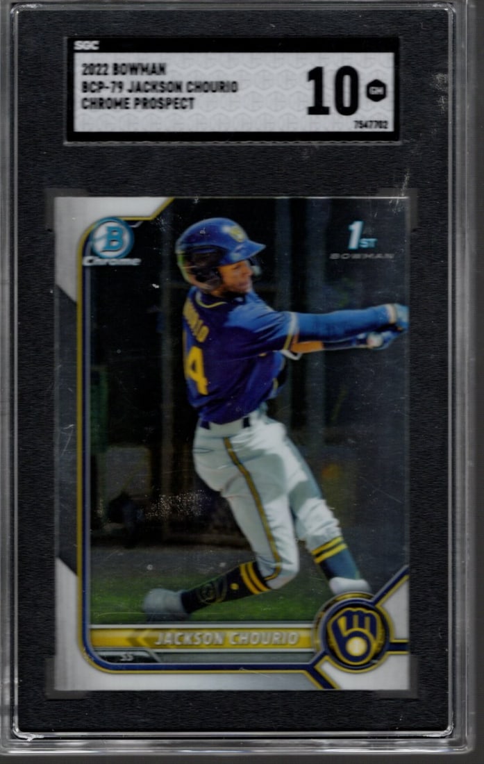 Jackson Chourio 1st Bowman 2022 Bowman Chrome #BCP-79 SGC 10 Baseball Card (1 of 2)