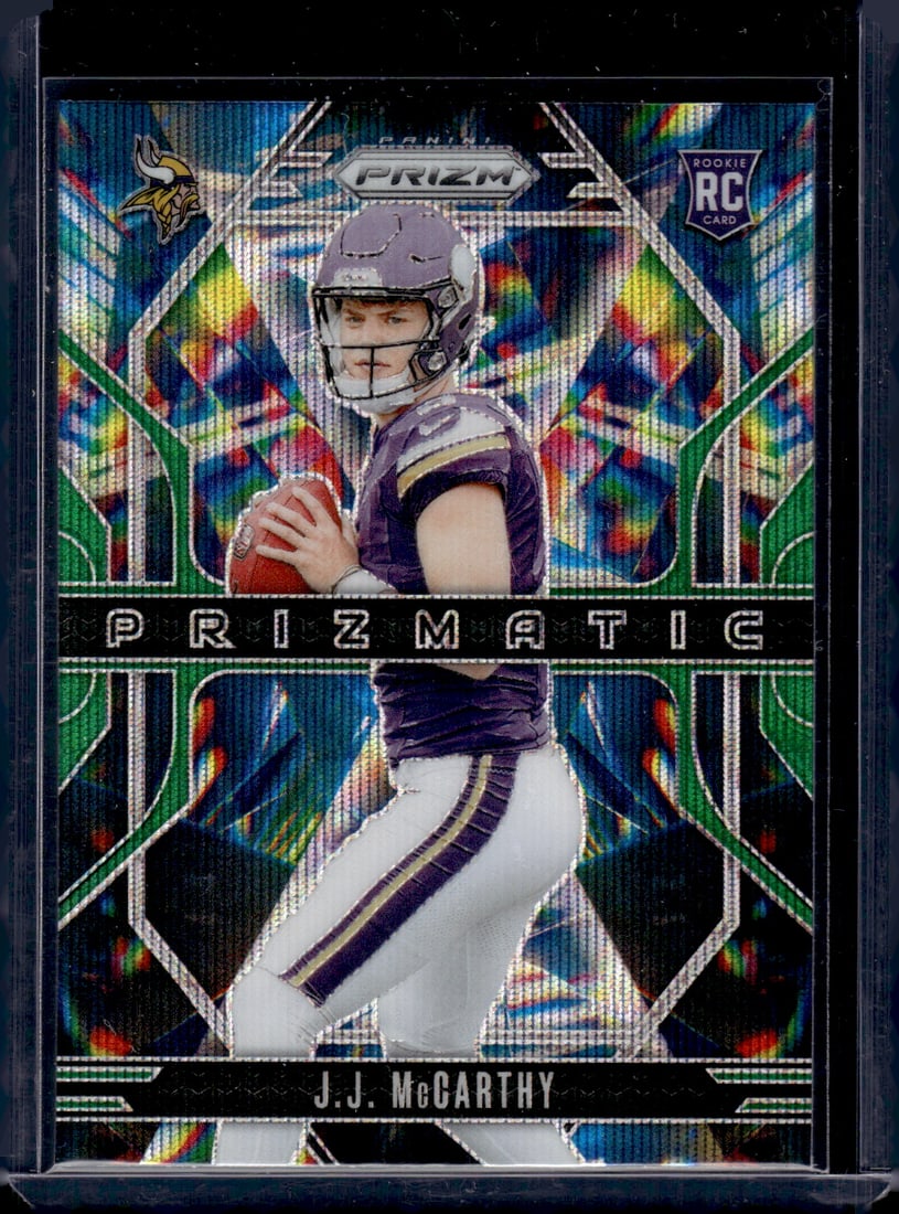 JJ McCarthy Prizmatic Green Wave Prizm RC 2024 Panini Prizm #8 Sports Cards, Football Cards: JJ McCarthy Prizmatic Green Wave Prizm RC 2024 Panini Prizm #8 NFL, Super Bowl, Michigan Wolverines, Minnesota Vikings