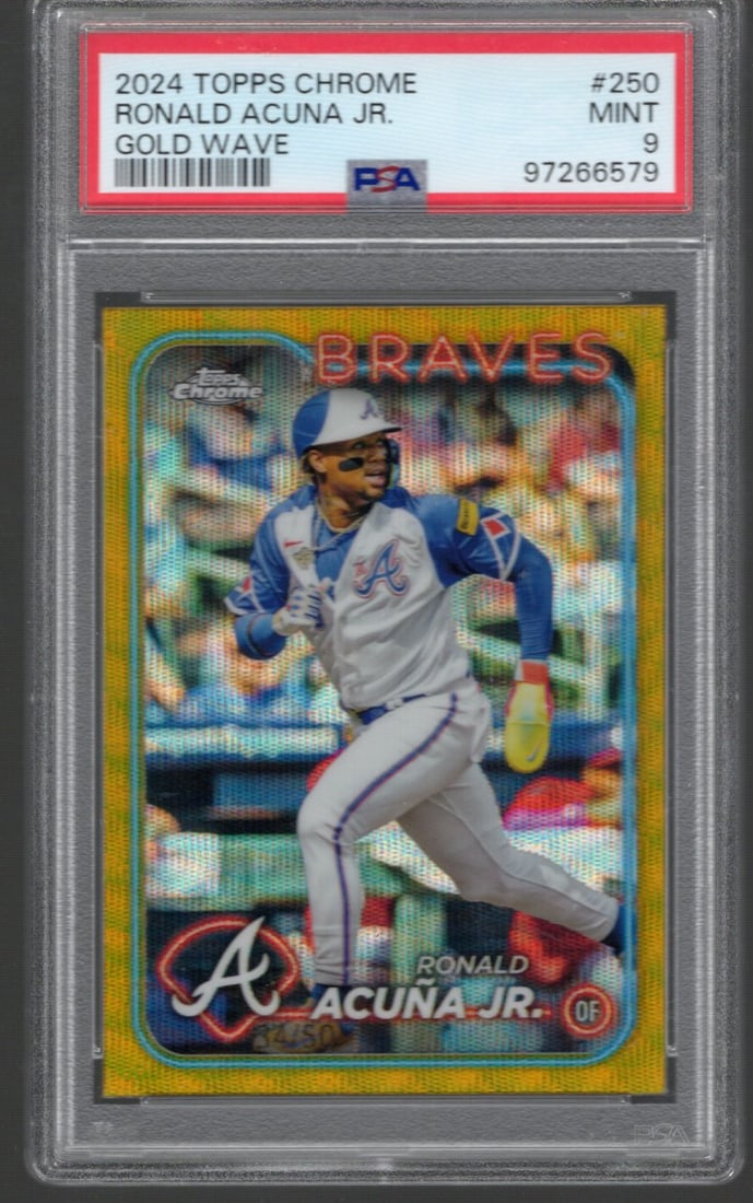 Ronald Acuna Jr. Gold Wave Refractor /50 2024 Topps Chrome #250 PSA 9 Baseball Card (1 of 2)