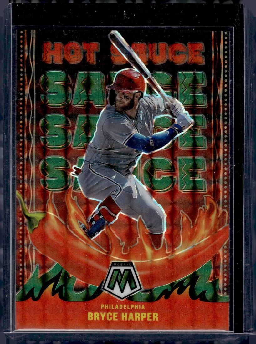 Bryce Harper Hot Sauce Green Mosaic Prizm 2022 Panini Mosaic #HS-3: Bryce Harper Hot Sauce Green Mosaic Prizm 2022 Panini Mosaic #HS-3