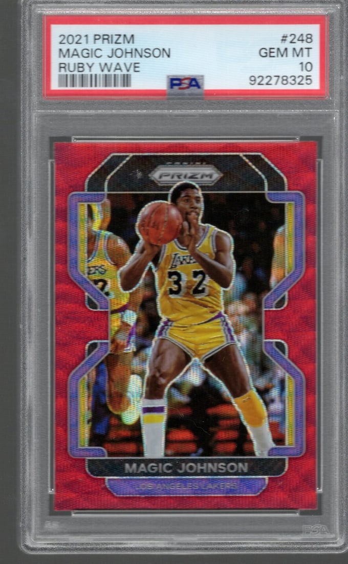 Magic Johnson Ruby Wave Prizm 2021-22 Panini Prizm #248 PSA 10 Basketball Card (1 of 2)