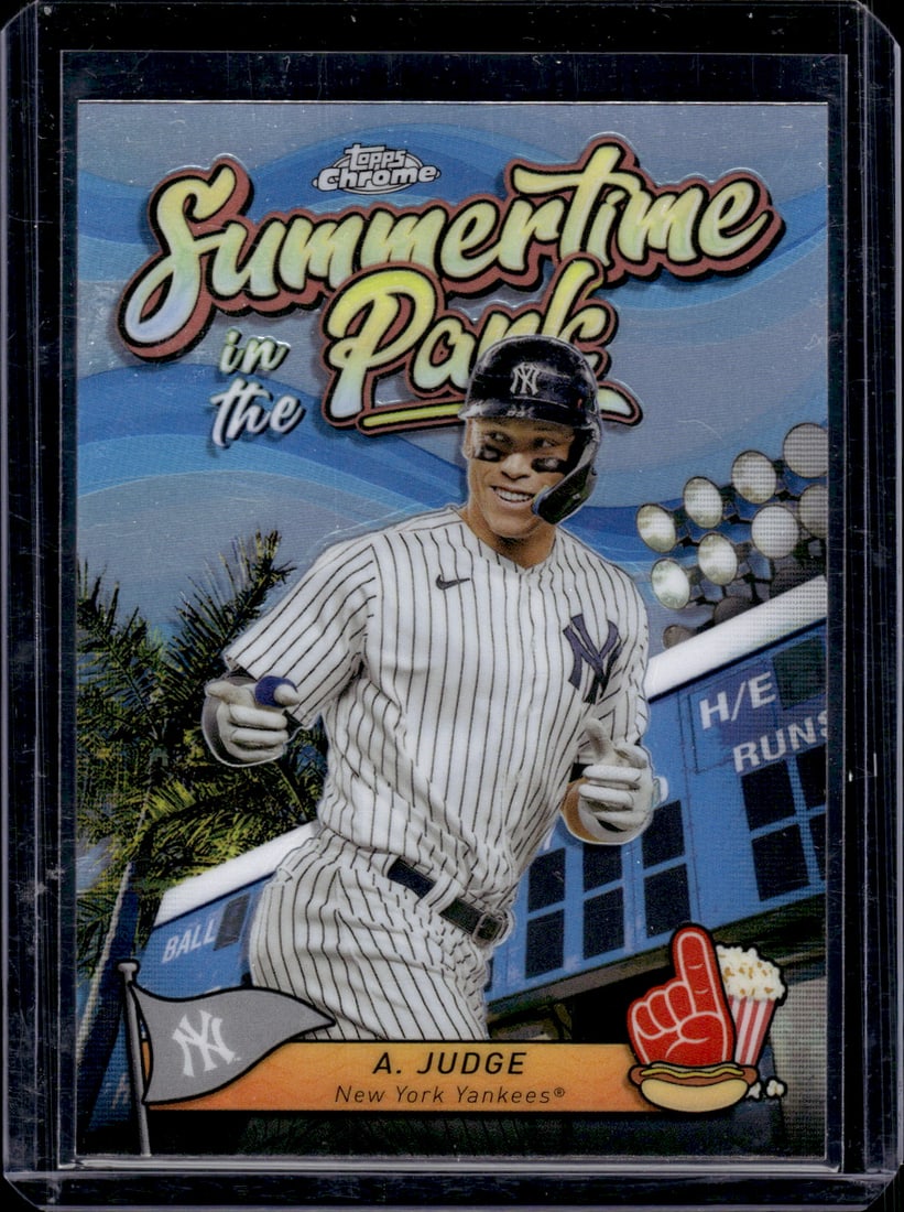 2024 Topps Chrome Summertime in the Park Aaron Judge Baseball Card #SITP-3: 2024 Topps Chrome Summertime in the Park Aaron Judge Baseball Card #SITP-3, Sports Cards, Baseball Cards, New York Yankees, New York Yankees Baseball Cards, New York Yankees Cards, World Series, MVP B