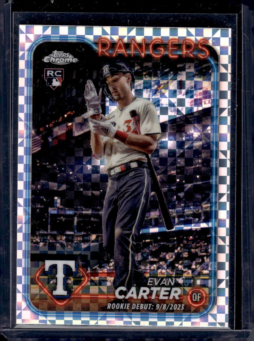 Evan Carter Xfractor RC 2024 Topps Chrome #USC199, Rookie Card, MLB Trading Cards: Evan Carter Xfractor RC 2024 Topps Chrome #USC199, Sports Cards, World Series Player Cards, World Series Baseball Cards, Texas Rangers, Texas Rangers Rookie Cards, Texas Rangers Baseball Cards