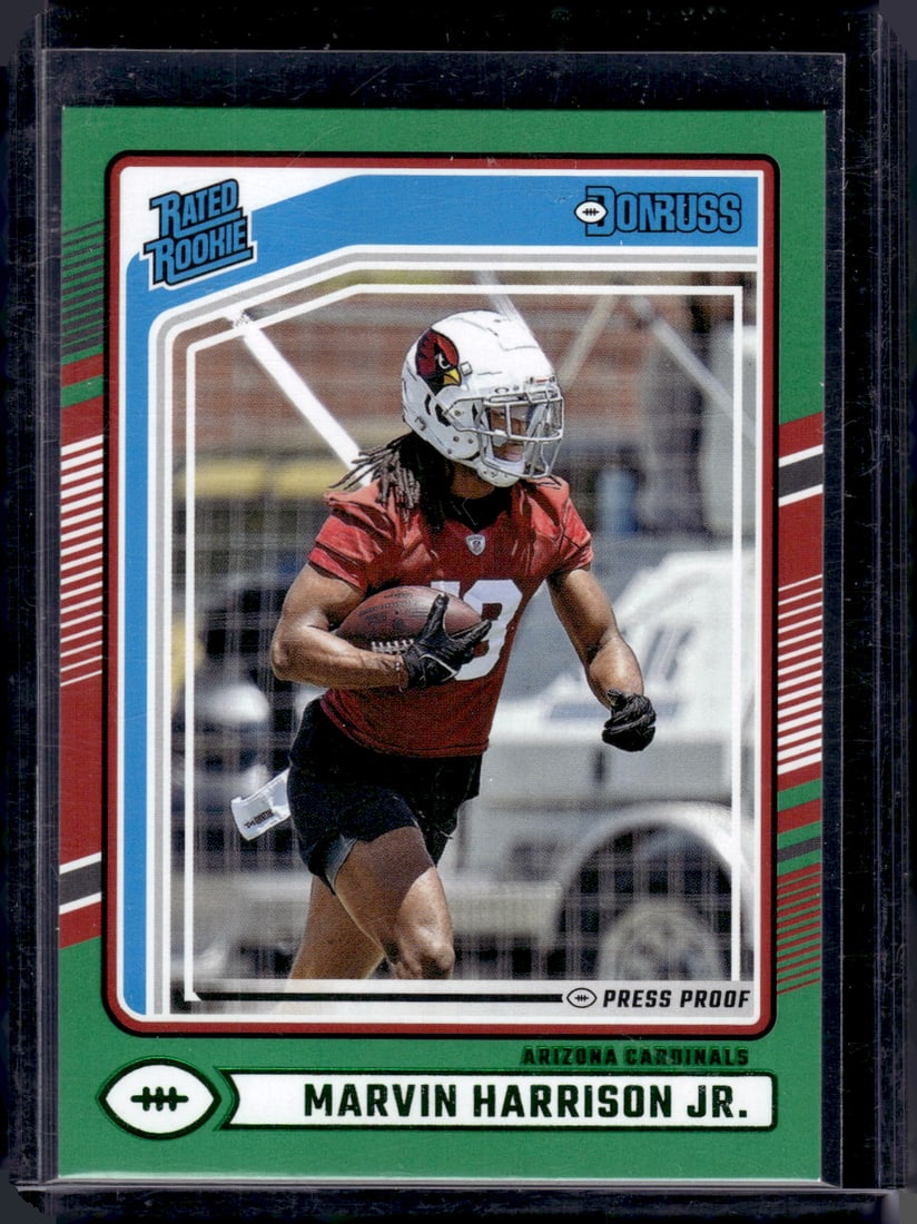 Marvin Harrison Jr. Green Press Proof RC 2024 Panini Donruss #393 Football Cards, Panini Card (1 of 2)