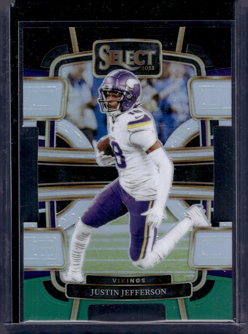 Justin Jefferson Black/Green Prizm Die Cut 2023 Panini Select #65: Justin Jefferson Black/Green Prizm Die Cut 2023 Panini Select #65