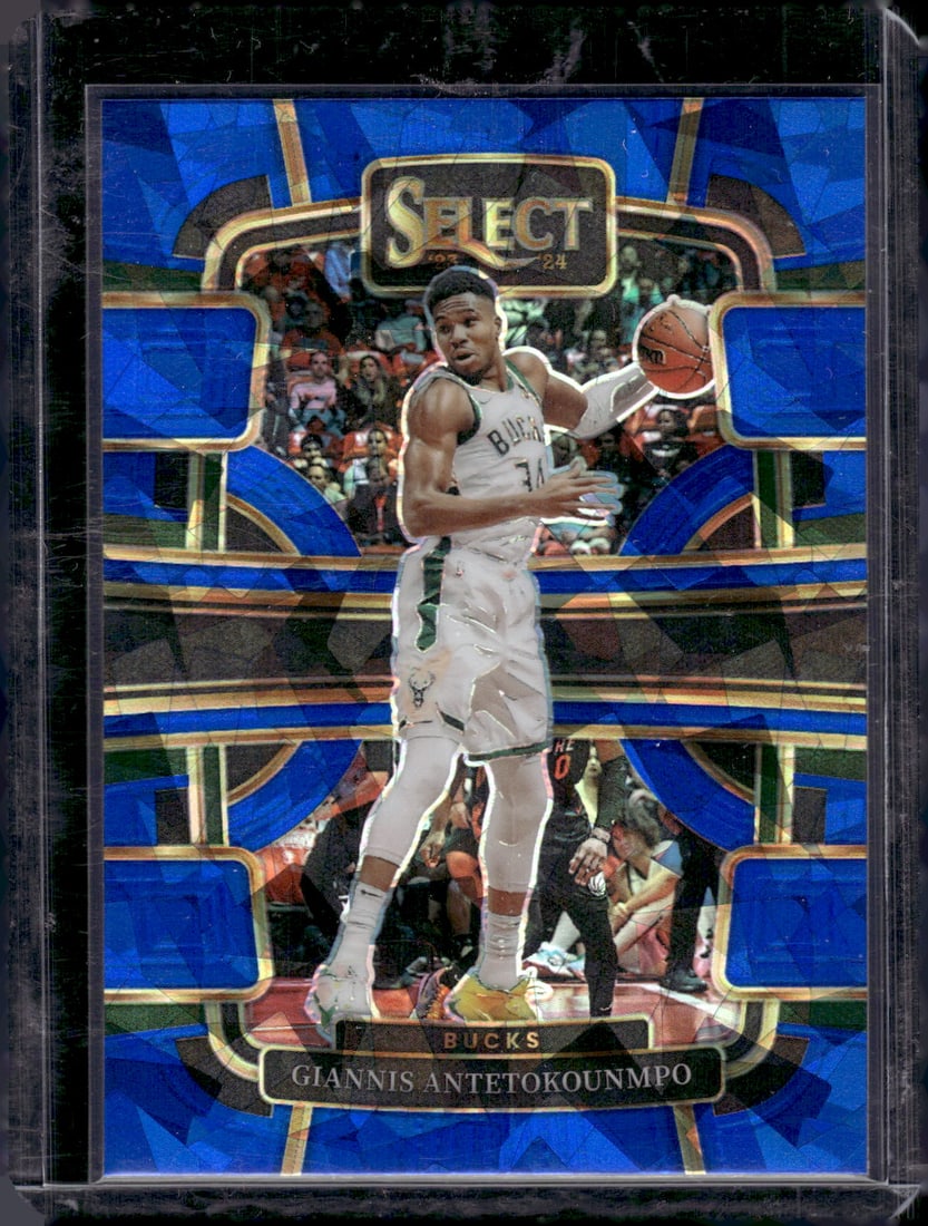Giannis Antetokounmpo Blue Cracked Ice 2023-24 Panini Select #60: Giannis Antetokounmpo Blue Cracked Ice 2023-24 Panini Select #60