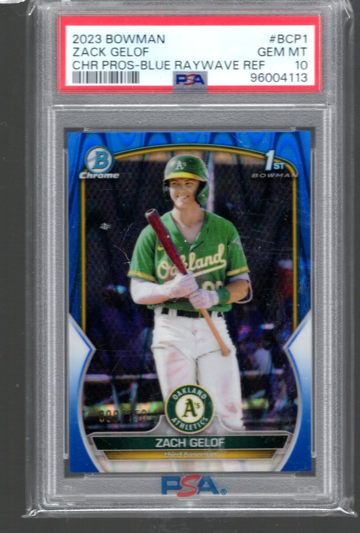 Zack Gelof Blue Raywave Refractor 1st Bowman /150 2023 Bowman Chrome #BCP1 PSA 10 (1 of 2)