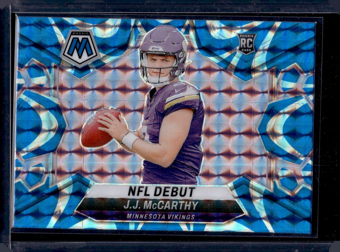 JJ McCarthy Blue Reactive Prizm RC 2024 Panini Mosaic #275 Football Card (1 of 2)