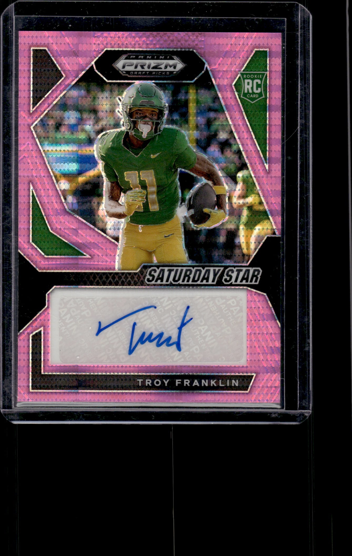 Troy Franklin Pink Pulsar Prizm RC Auto /15 2024 Panini Prizm Draft Picks #SSS-TFN (1 of 2)
