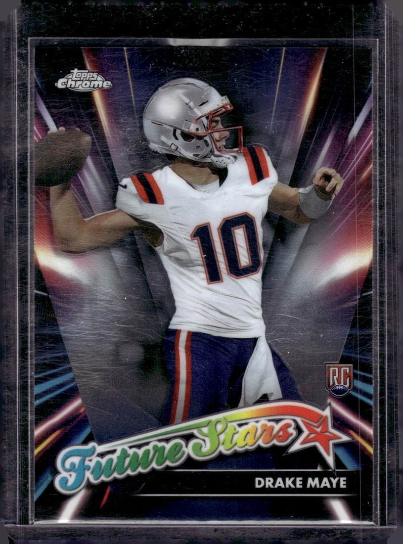 Drake Maye Future Stars RC 2024 Topps Chrome #FS-3 Patriots Football Card: Drake Maye Future Stars RC 2024 Topps Chrome #FS-3 Patriots Football Cards, Sports Cards, Rookie Cards, NFL rookie Cards, New England Rookie Cards, New England Quarterback Rookie Cards, Super Bowl
