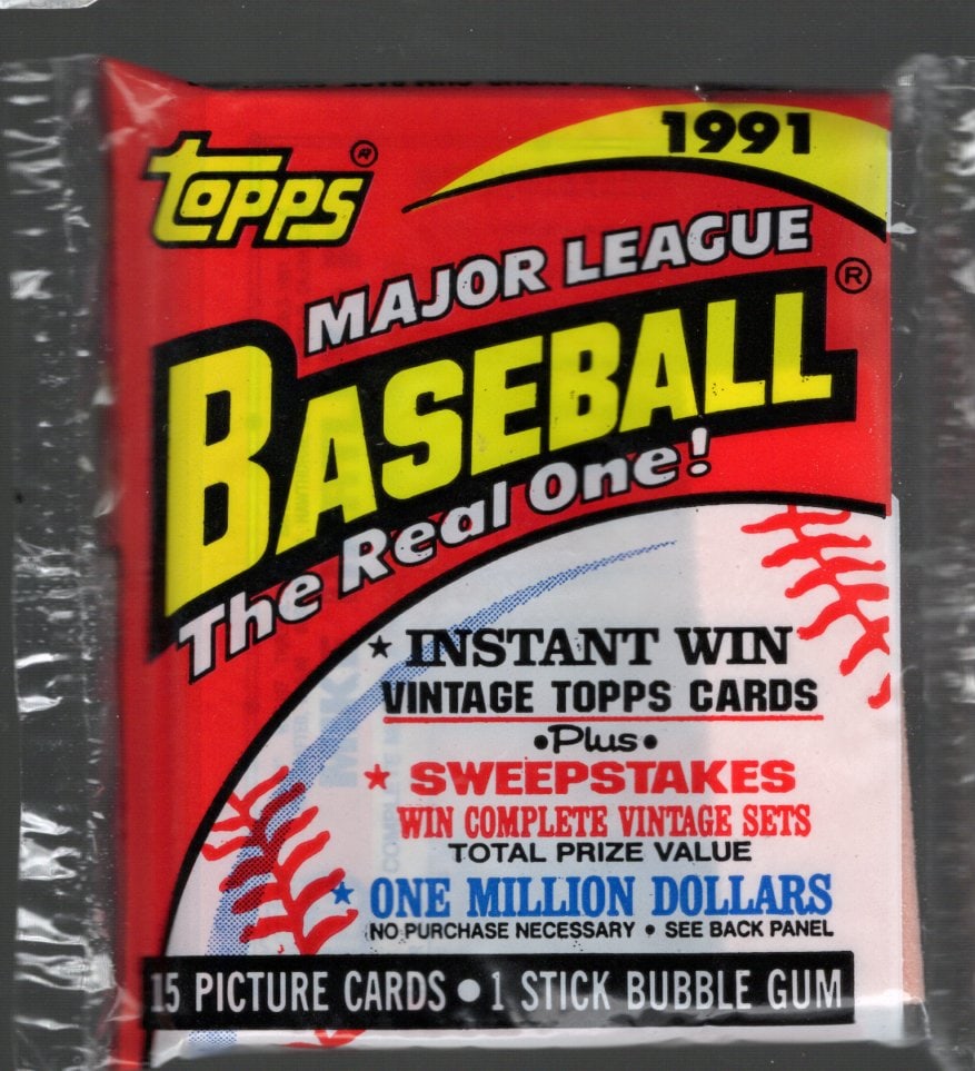 1991 Topps "The Real One" Vintage Baseball Cards Retail Box Cello Pack Sports Card: 1991 Topps "The Real One" Vintage Baseball Card Retail Box Cello Pack Sports Cards Rookie Cards MLB Trading Cards Chipper Jones Ken Griffey, Jr. Frank Thomas Bo Jackson Barry Bonds Nolan Ryan