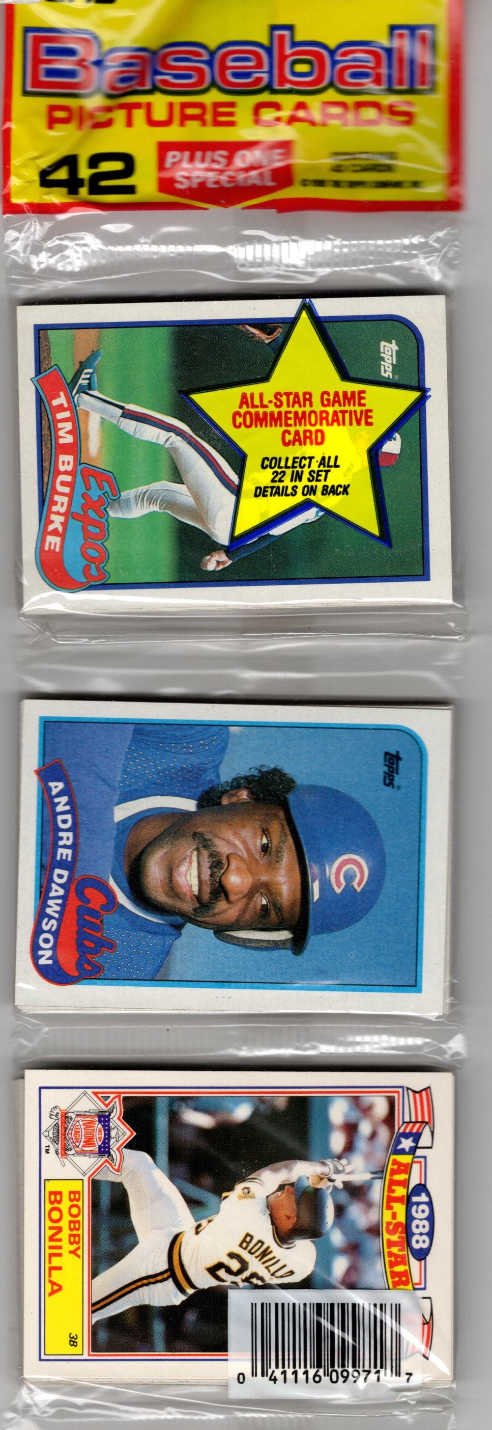 1989 Topps Baseball Cards Hanger Rack Pack 42 Cards Plus 1 Special Card Andre Dawson (1 of 2)
