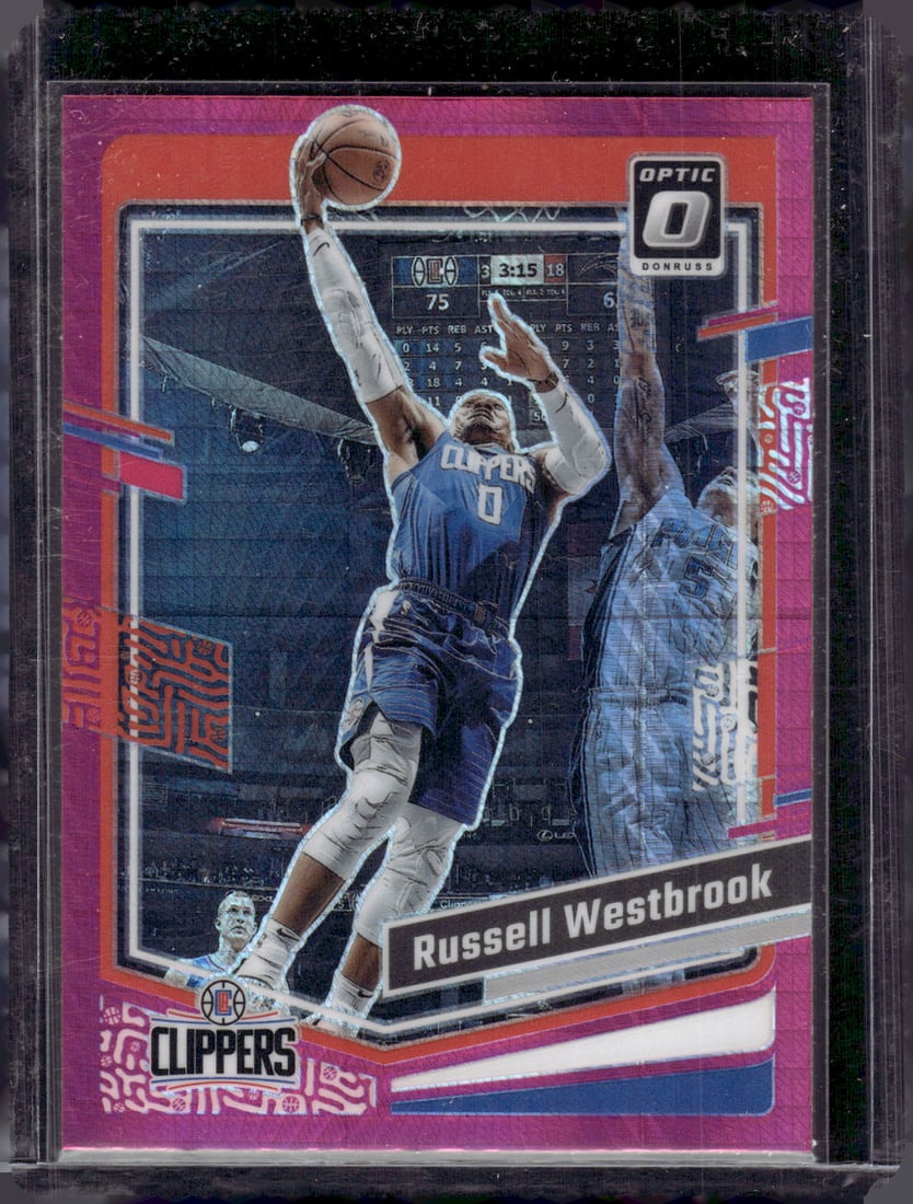 Russell Westbrook Pink Hyper Prizm 2023-24 Donruss Optic #81 Sports Card (1 of 2)