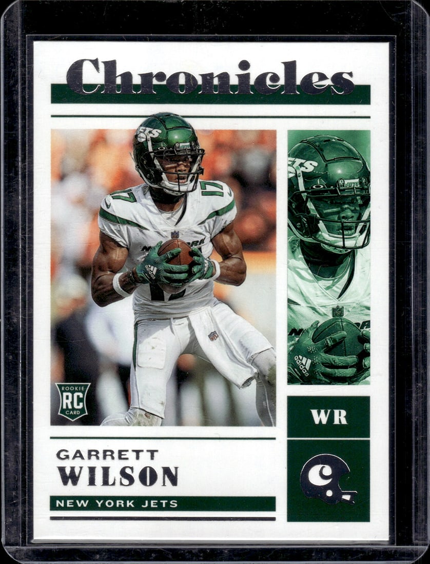 Garrett Wilson RC 2022 Panini Chronicles #43 New York Jets: Sports Cards, NFL Trading Cards, Football Cards, Panini Cards, Rookie Cards, Rookie Football Cards, Panini Rookie Football Cards, Panini Football Cards,Panini Cards, Sports Cards for Sale Near Me, Pri
