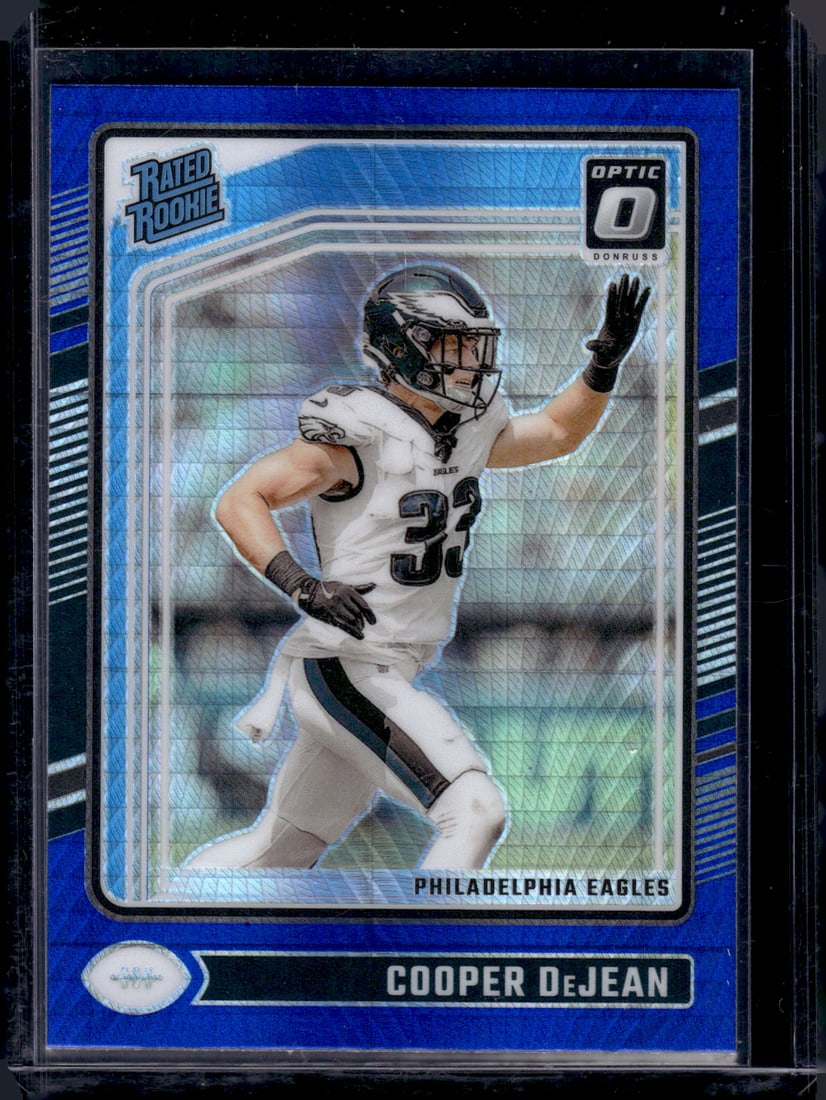 Cooper DeJean Blue Hyper Prizm RC 2024 Donruss Optic #221 Eagles (1 of 2)