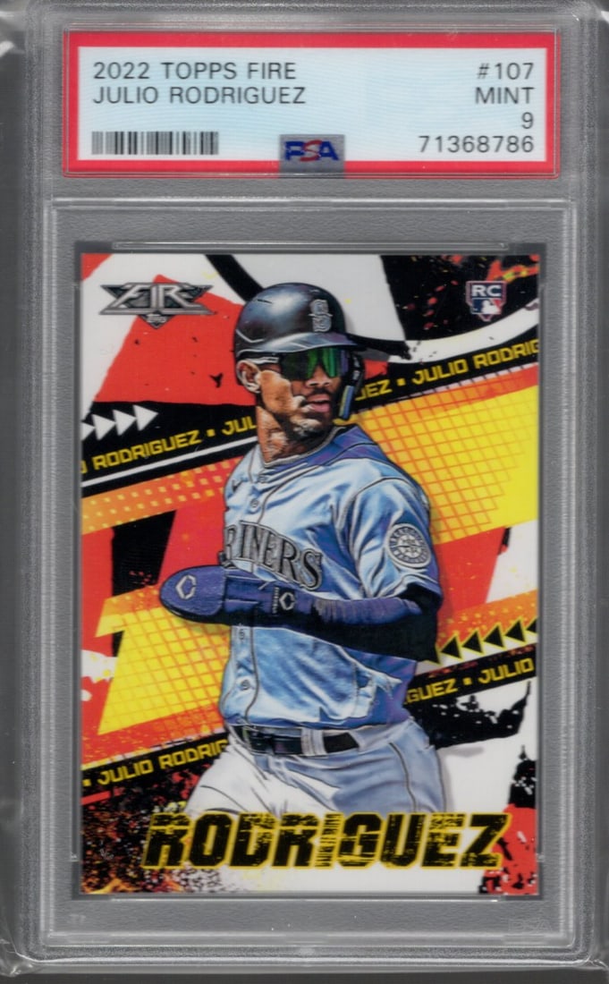 Julio Rodriguez RC 2022 Topps Fire #107 PSA 9 Seattle Mariners Baseball Card (1 of 2)
