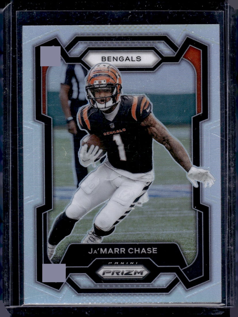 Ja'Marr Chase Silver Prizm 2023 Panini Prizm #56 Bengals Football Card: Panini Select, Prizm, Mosaic, Contenders, Zenith, Phoenix, Illusions, Absolute, Rookie NFL Sports Trading Cards, SP, SSP, Cards, Football Cards for Sale Near Me, Superbowl & Hall of Fame Player Cards,