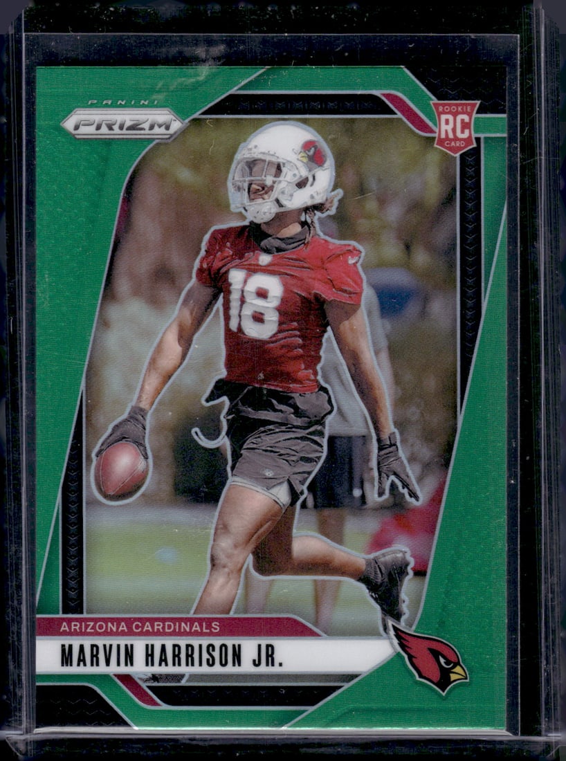 Marvin Harrison Jr. Rookie Card Green Prizm 2024 Panini Prizm #375 Cardinals: Panini Select, Prizm, Mosaic, Contenders, Zenith, Phoenix, Illusions, Absolute, Rookie NFL Sports Trading Cards, SP, SSP, Cards, Football Cards for Sale Near Me, Superbowl & Hall of Fame Player Cards,