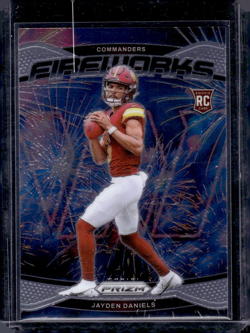 Jayden Daniels Rookie Card Fireworks 2024 Panini Prizm #24 Football Card: Panini Select, Prizm, Mosaic, Contenders, Zenith, Phoenix, Illusions, Absolute, Rookie NFL Sports Trading Cards, SP, SSP, Cards, Football Cards for Sale Near Me, Superbowl & Hall of Fame Player Cards,