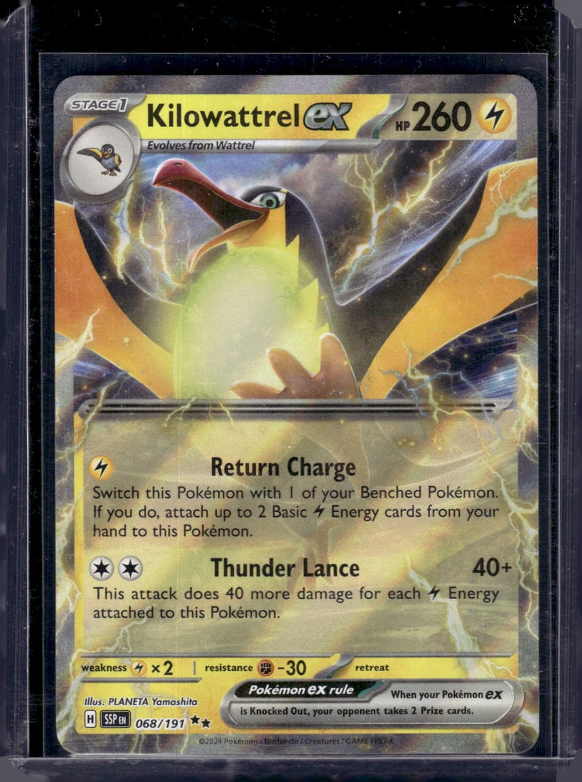 2024 Pokemon Surging Sparks Kilowattrel Ex Double Rare #68: TCG, Pikachu, Charizard, Rare, Secret Rare, Holo Cards, Pokemon & TCG Cards sold near Me, Nintendo, Evee, Houndoom, Reverse Holo Cards, 3 Star Ultra Rare, EX