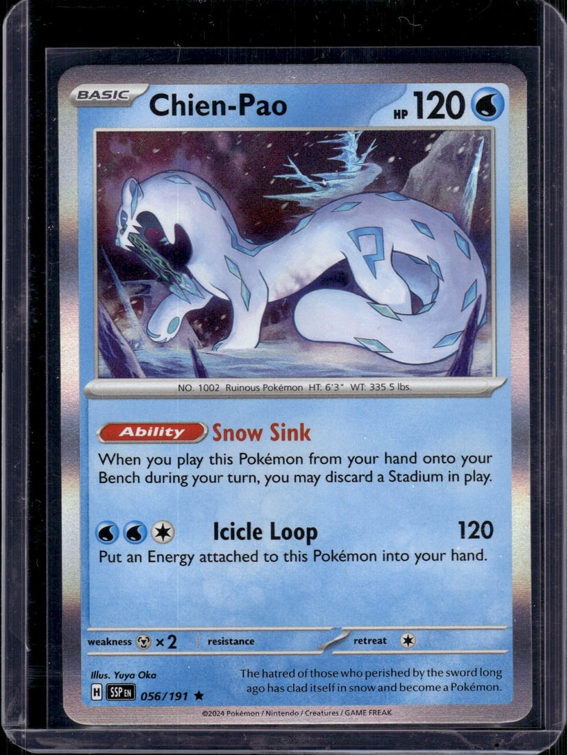 2024 Pokemon Surging Sparks Chien-Pao Holo Rare #56: TCG, Pikachu, Charizard, Rare, Secret Rare, Holo Cards, Pokemon & TCG Cards sold near Me, Nintendo, Evee, Houndoom, Reverse Holo Cards, 3 Star Ultra Rare, EX