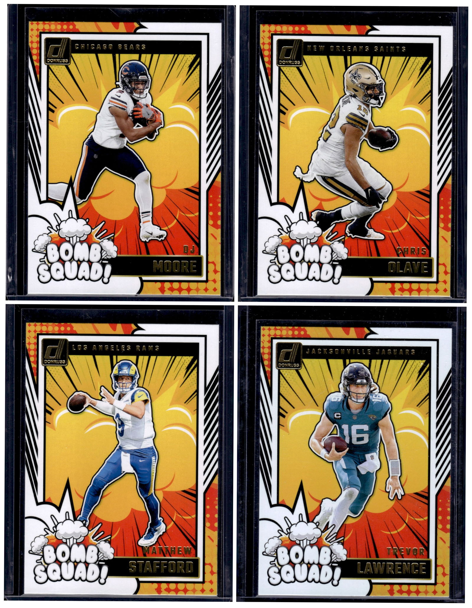 Lot of 4 2024 Panini Donruss NFL Bomb Squad Inserts. Moore, Olave, Lawrence, Stafford NFL (1 of 2)