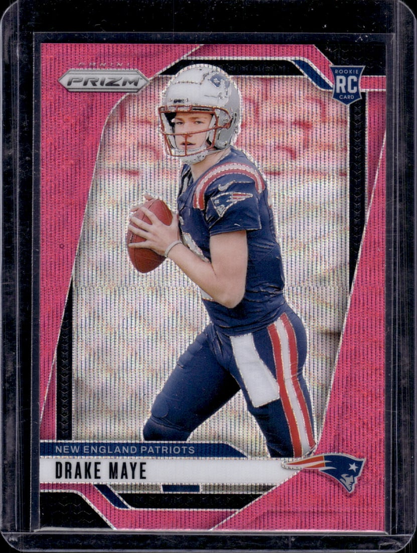 Drake Maye Rookie Card Pink Wave Prizm 2024 Panini Prizm #329 Patriots NFL: Panini Select, Prizm, Mosaic, Contenders, Zenith, Phoenix, Illusions, Absolute, Rookie NFL Sports Trading Cards, SP, SSP, Cards, Football Cards for Sale Near Me, Superbowl & Hall of Fame Player Cards,