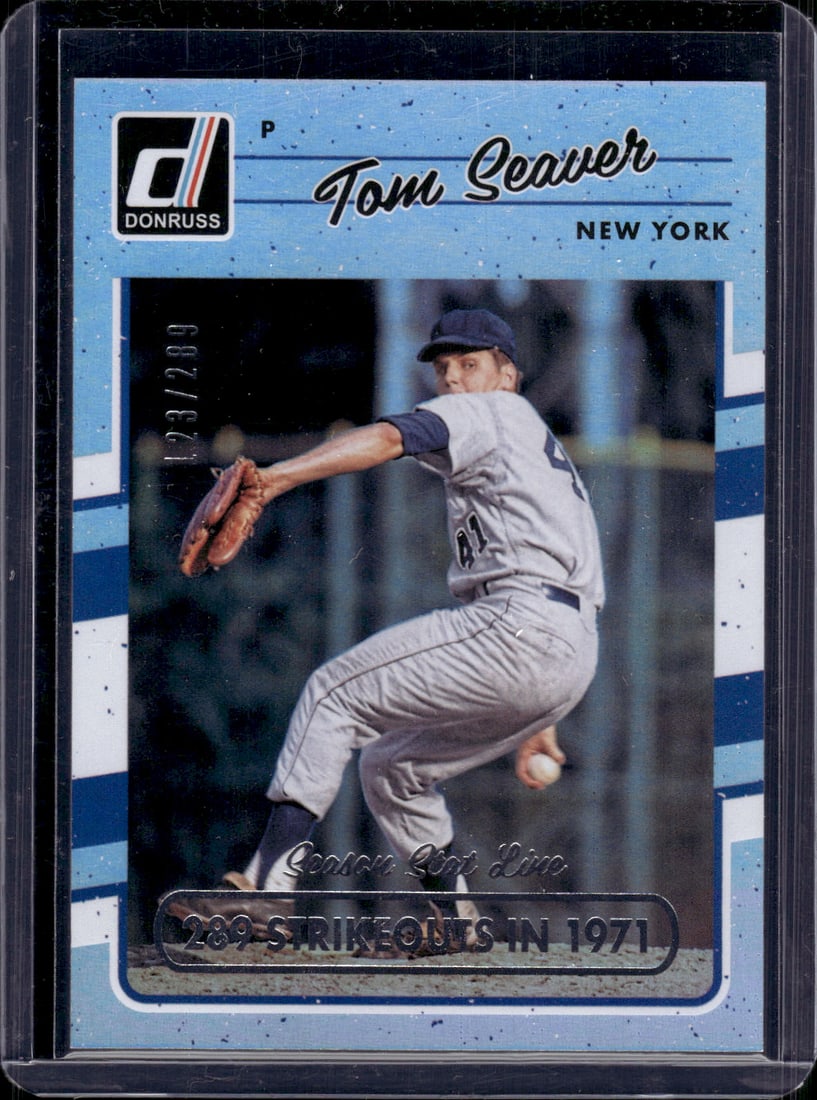 Tom Seaver Season Stat Line /289 2017 Panini Donruss #189 Mets Baseball Card MLB: Donruss Baseball MLB Trading & Sports Cards, Sports Cards for Sale Near Me, Prizm, Mosaic, Select, SP, SSP, Auction Memorabilia Lots for Sale On Line, World Series & Hall of Fame Players, Diamond King