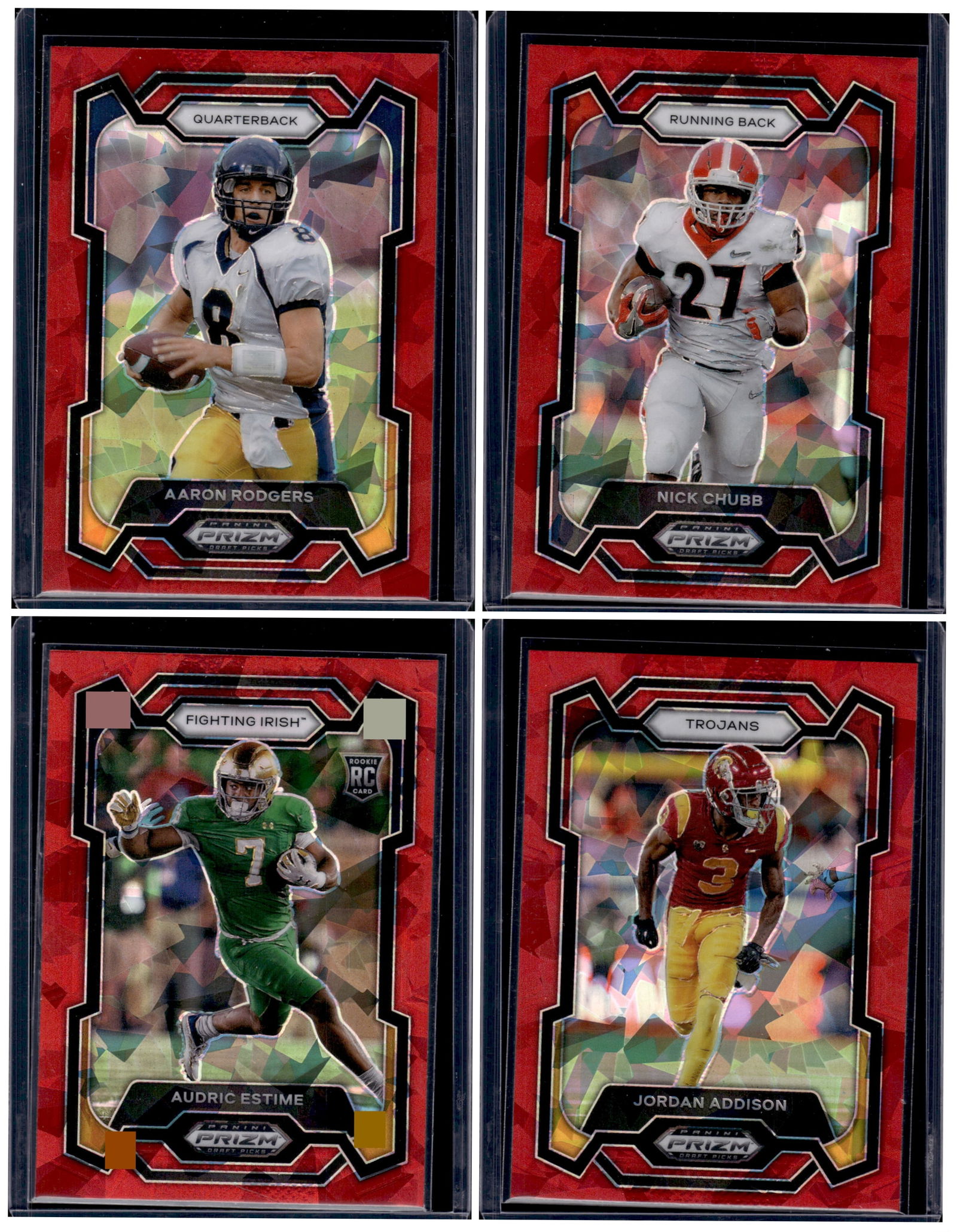 Lot of 4 2024 Panini Prizm Draft Picks Red Ice Prizms. Estime RC, Rodgers, Chubb, Addison NFL (1 of 2)