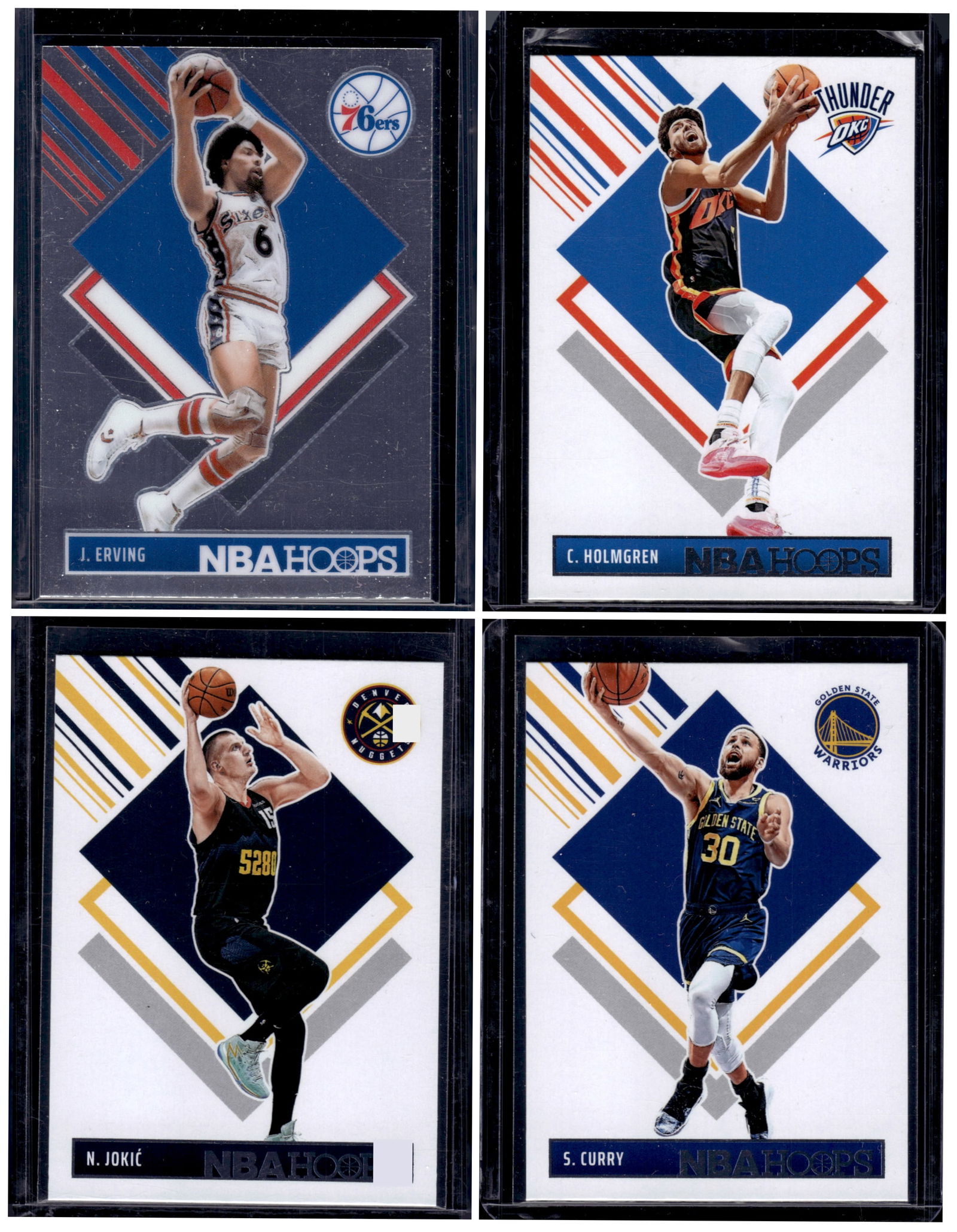 Lot of 4 2024-25 NBA Hoops Tribute Inserts. Irving Chrome, Curry, Jokic, Holmgren (1 of 2)