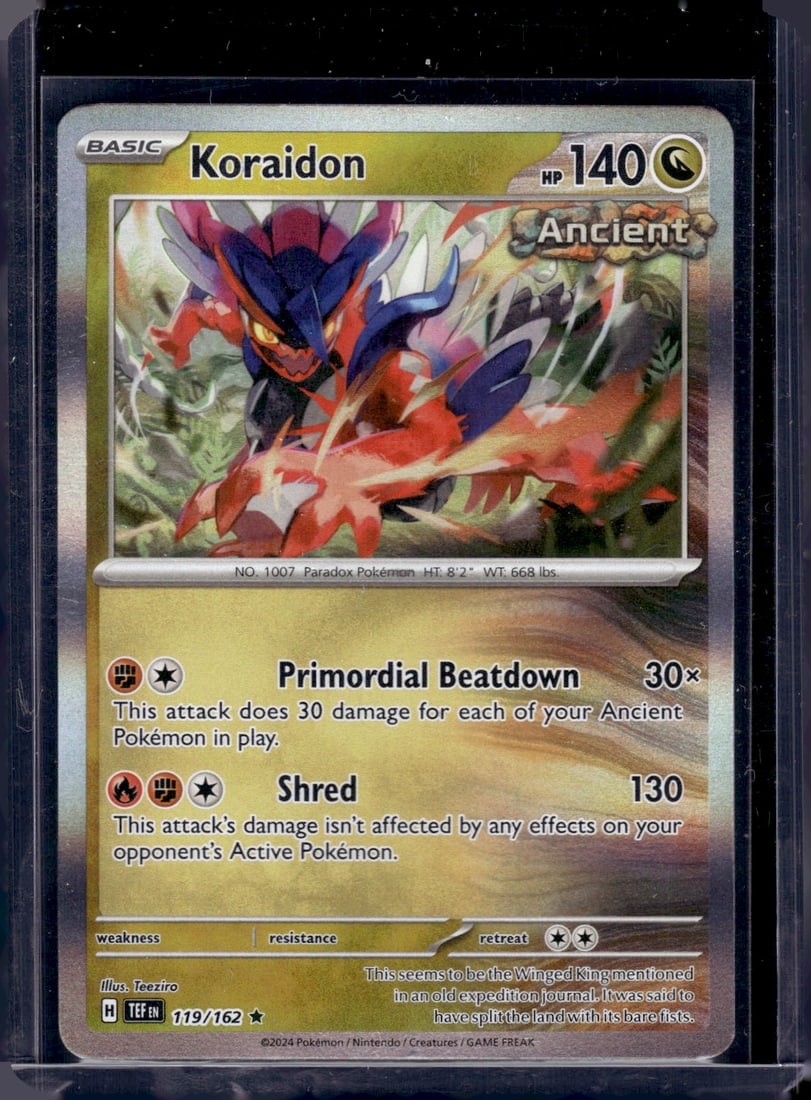 2024 Pokemon Temperal Forces Koraidon Holo Rare #119 Pokemon Cards TCG: TCG, Pikachu, Charizard, Rare, Secret Rare, Holo Cards, Pokemon & TCG Cards sold near Me, Nintendo, Evee, Houndoom, Reverse Holo Cards, 3 Star Ultra Rare, EX