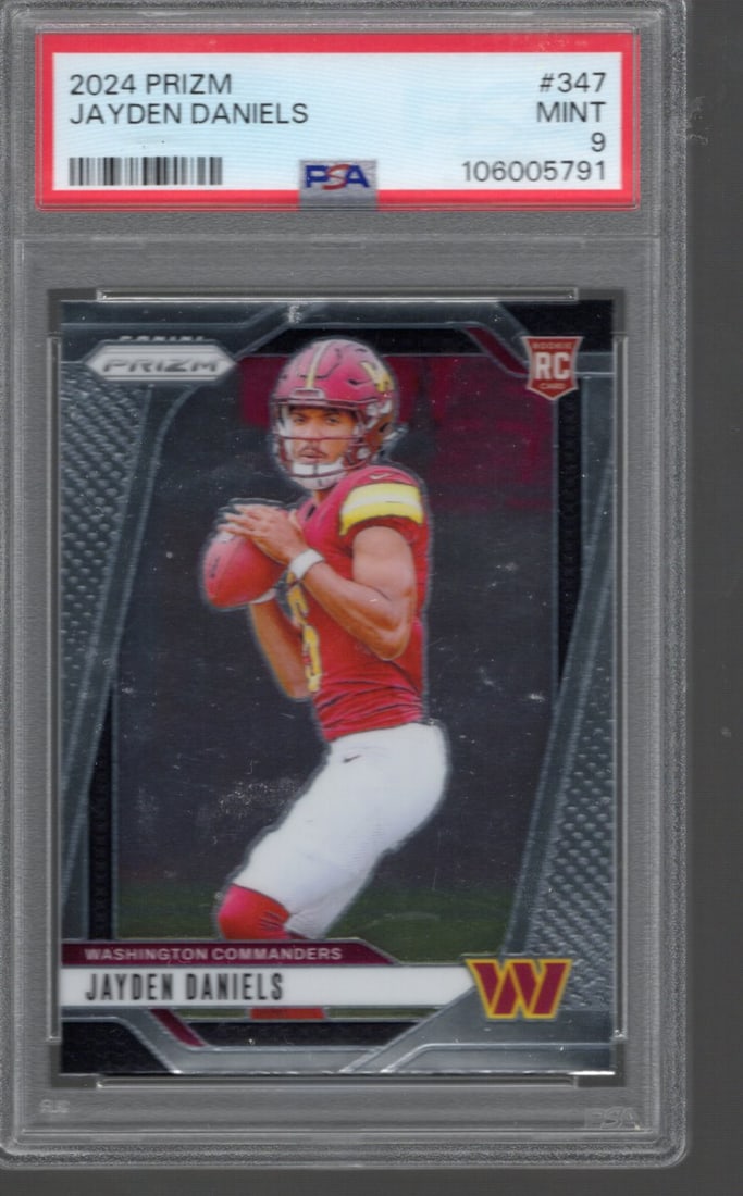 Jayden Daniels Rookie Card 2024 Panini Prizm #347 PSA 9 Commanders Football Card: Panini Select, Prizm, Mosaic, Contenders, Zenith, Phoenix, Illusions, Absolute, Rookie NFL Sports Trading Cards, SP, SSP, Cards, Football Cards for Sale Near Me, Superbowl & Hall of Fame Player Cards,