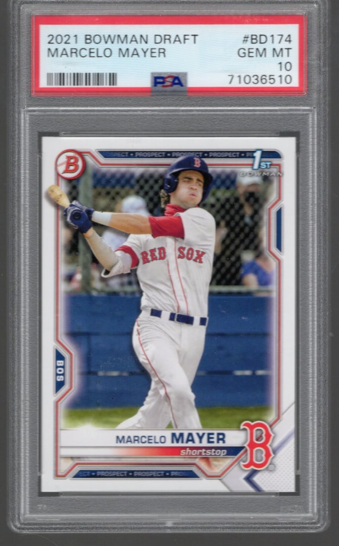 Marcelo Mayer 1st Bowman 2021 Bowman Draft #BD174 PSA 10 Red Sox Baseball Card MLB (1 of 2)