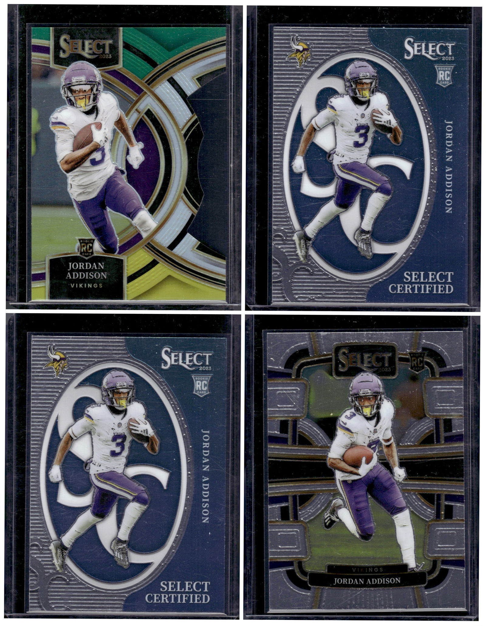 Lot of 4 Jordan Addison Rookie Cards. 2023 Select Prizm Die Cut, and more Vikings NFL (1 of 2)