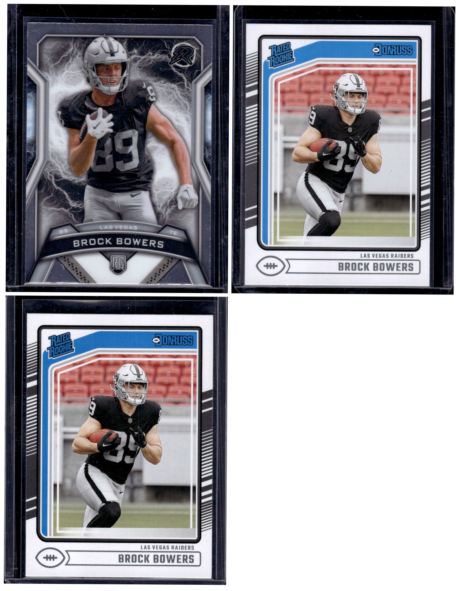 Lot of 3 Brock Bowers Rookie Cards. 2 Donruss, 1 Resurgence, Las Vegas Raiders NFL (1 of 2)