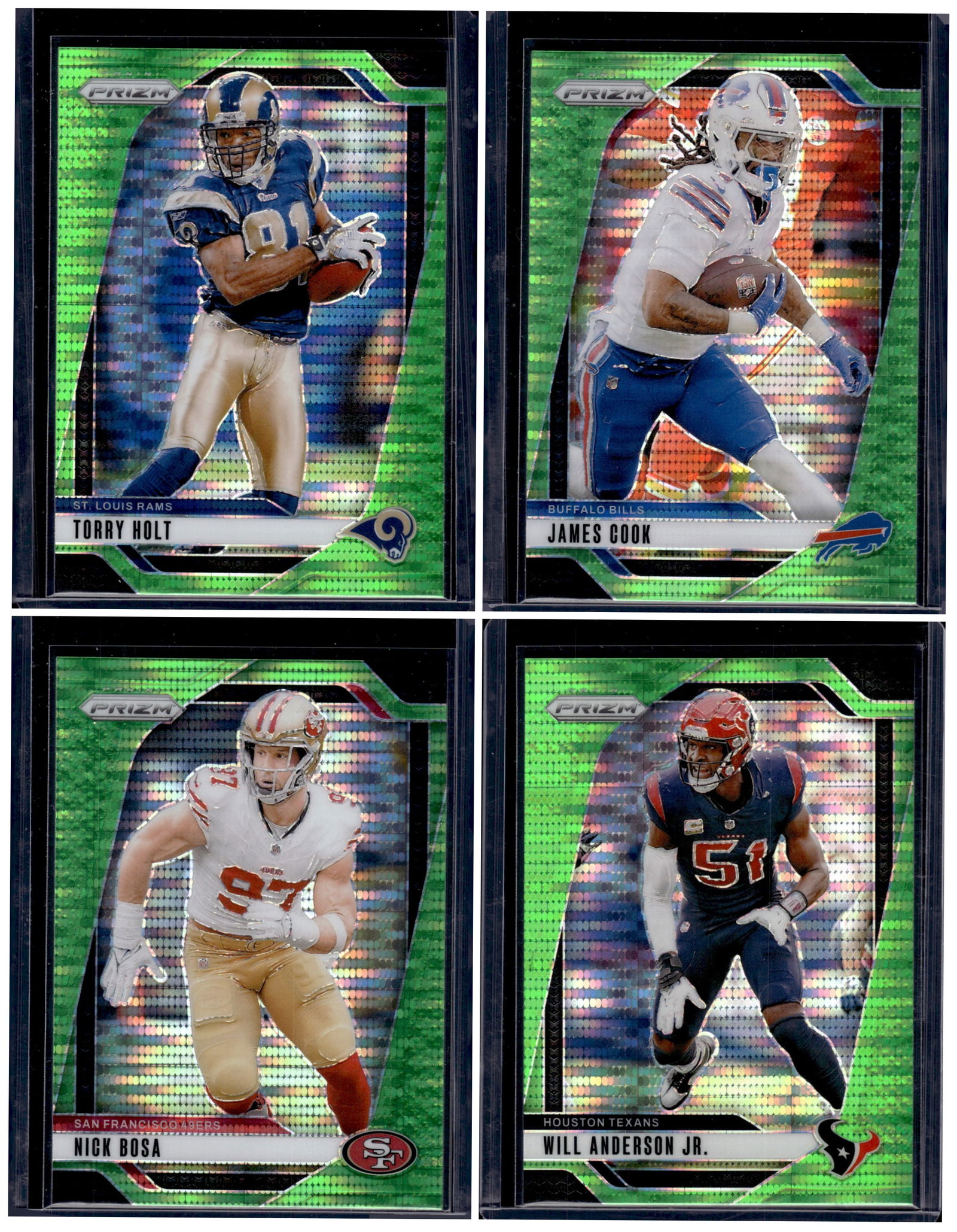 Lot of 4 2024 Panini Prizm Football Neon Green Pulsars. Bosa, Holt, Anderson Jr., Cook (1 of 1)