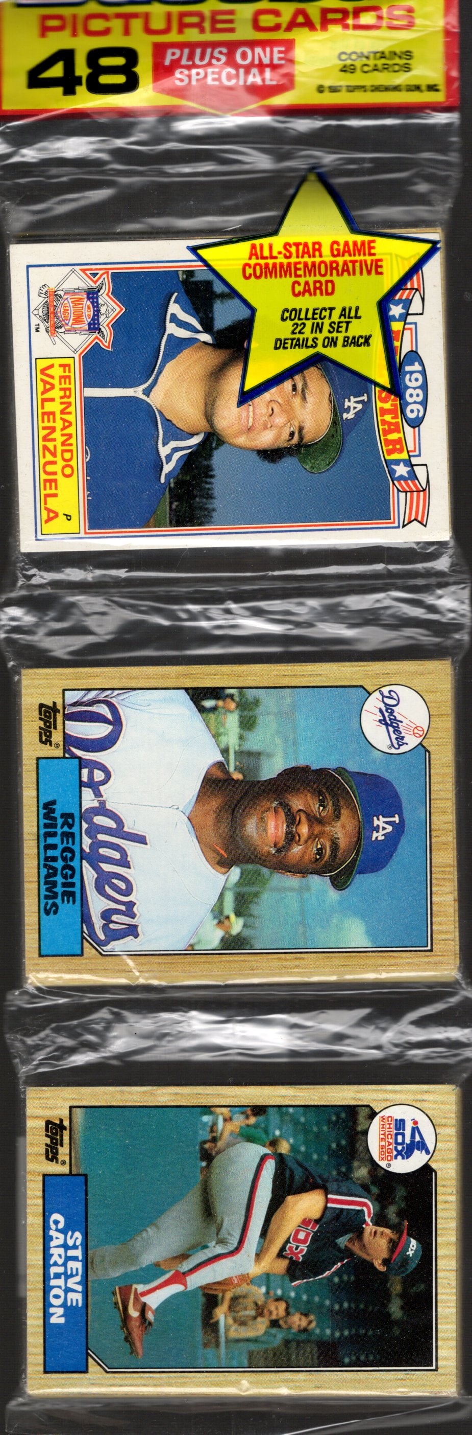1987 Topps Baseball Cards Hanger Rack Pack - 48 Sports Cards Plus 1 Special Card Dwight Gooden (1 of 2)