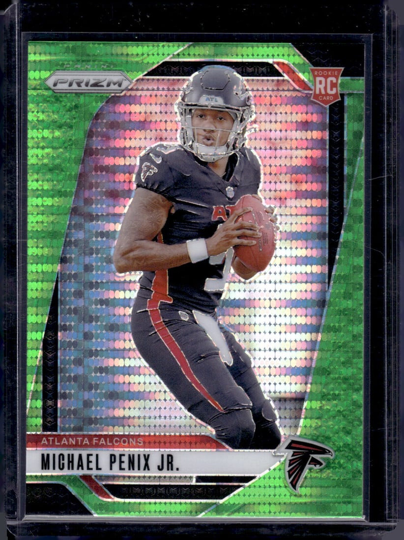 Michael Penix Jr. Rookie Card Neon Green Pulsar 2024 Panini Prizm #378 Atlanta Falcons: Panini Select, Prizm, Mosaic, Contenders, Zenith, Phoenix, Illusions, Absolute, Rookie NFL Sports Trading Cards, SP, SSP, Cards, Football Cards for Sale Near Me, Superbowl & Hall of Fame Player Cards,