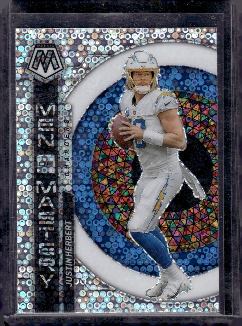 Justin Herbert Men of Mastery No Huddle Prizm 2023 Panini Mosaic #MM-5 Chargers: SpPanini Select, Prizm, Mosaic, Contenders, Zenith, Phoenix, Illusions, Absolute, Rookie NFL Sports Trading Cards, SP, SSP, Cards, Football Cards for Sale Near Me, Superbowl & Hall of Fame Player Card