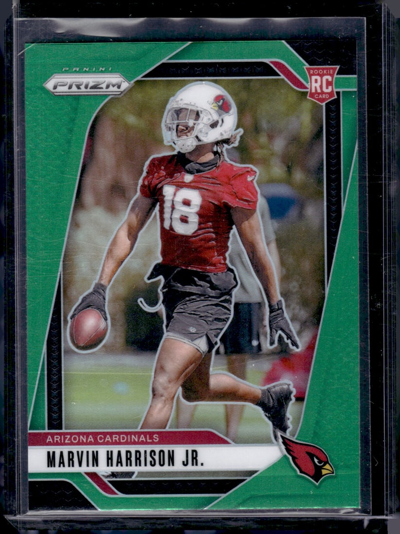 Marvin Harrison Jr. Rookie Card Green Prizm 2024 Panini Prizm #375 Cardinals NFL Football: Panini Select, Prizm, Mosaic, Contenders, Zenith, Phoenix, Illusions, Absolute, Rookie NFL Sports Trading Cards, SP, SSP, Cards, Football Cards for Sale Near Me, Superbowl & Hall of Fame Player Cards,