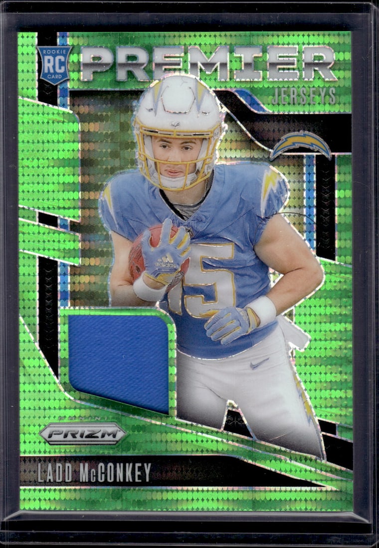 Ladd McConkey Rookie Card Patch Neon Green Pulsar 2024 Panini Prizm #PJ-LMY Chargers: Panini Select, Prizm, Mosaic, Contenders, Zenith, Phoenix, Illusions, Absolute, Rookie NFL Sports Trading Cards, SP, SSP, Cards, Football Cards for Sale Near Me, Superbowl & Hall of Fame Player Cards,