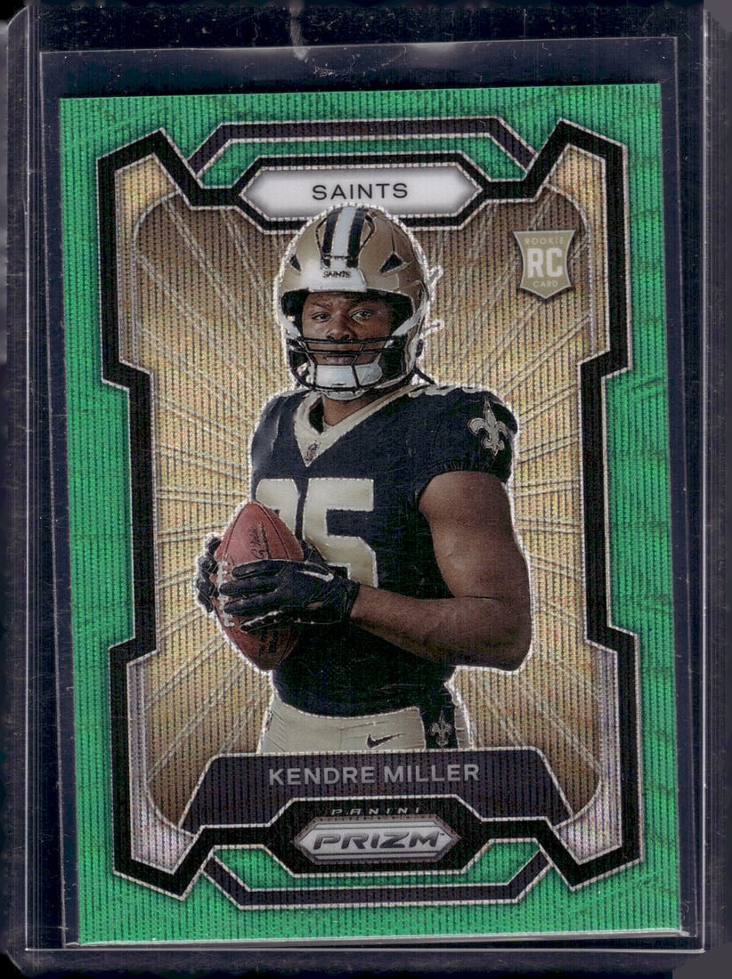 Kendre Miller Green Wave Variation RC 2023 Panini Prizm #334 Saints Football Card: Panini Select, Prizm, Mosaic, Contenders, Zenith, Phoenix, Illusions, Absolute, Rookie NFL Sports Trading Cards, SP, SSP, Cards, Football Cards for Sale Near Me, Superbowl & Hall of Fame Player Cards,
