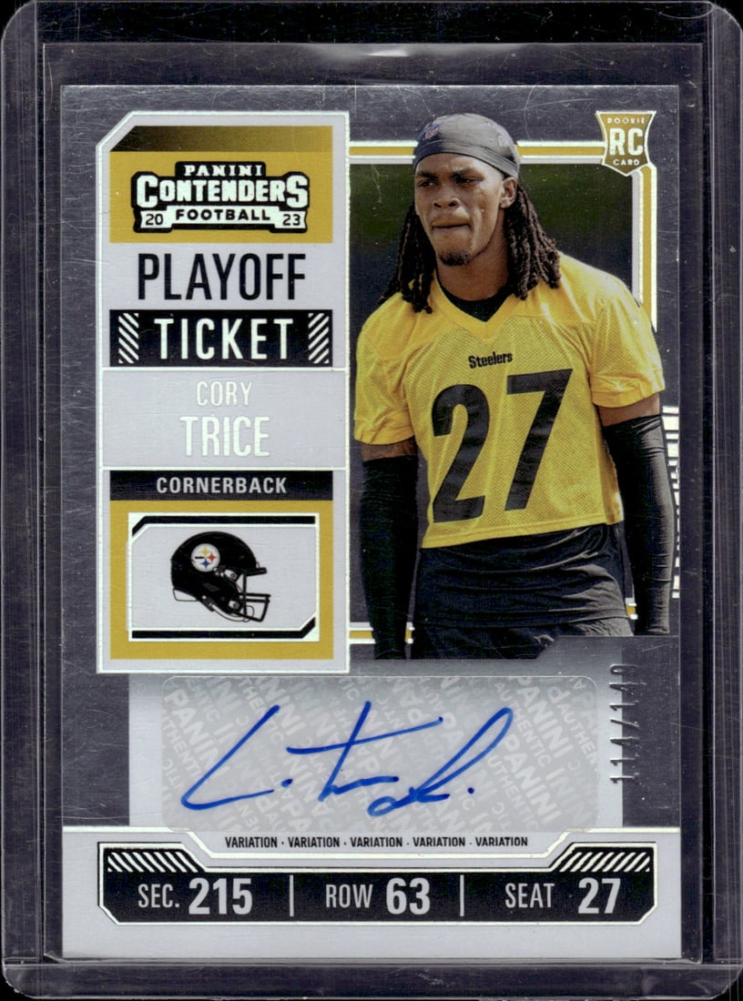 Cory Trice Playoff Ticket Rookie Auto /149 2023 Panini Contenders #144 Steelers Football (1 of 2)
