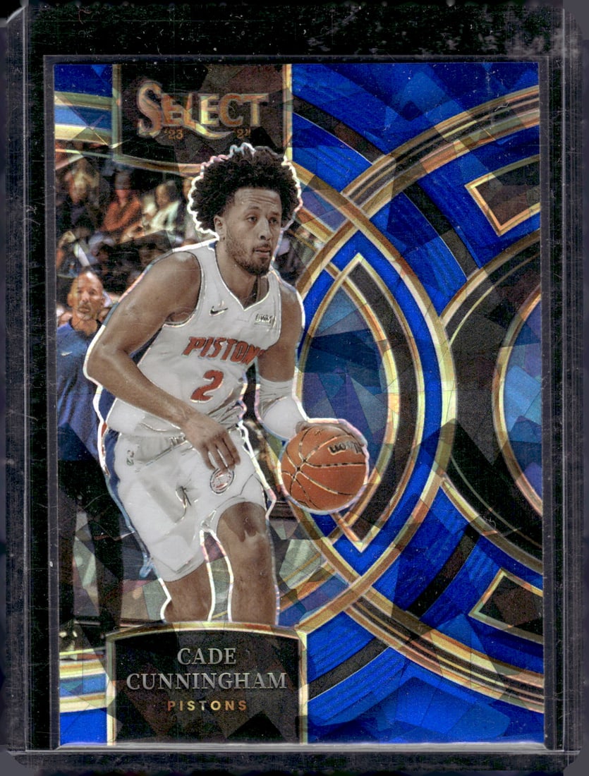 Cade Cunningham Blue Cracked Ice 2023-24 Panini Select #175 Detroit Pistons: Panini Select, Prizm, Mosaic, Contenders, Revolution, Phoenix, Rookie NFL Sports Trading Cards, Silver, SP, SSP, Wave Prizms, Numbered Cards, Basketball sports Cards for Sale Near Me, NBA Championship