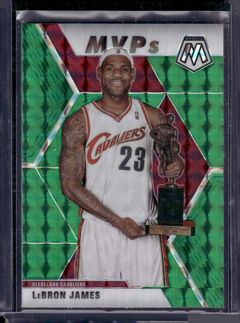 LeBron James MVPs Green Mosaic Prizm 2019-20 Panini Mosaic #298 Cavaliers, Lakers, NBA (1 of 2)