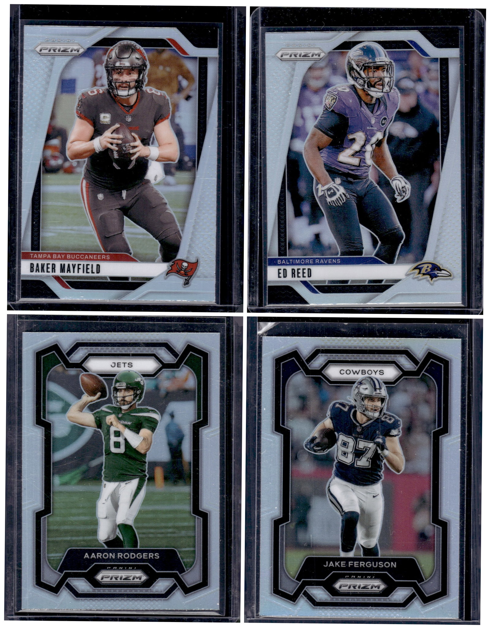 Lot of 4 Panini Prizm Football Silver Prizms. Baker Mayfield, Aaron Rodgers, Ed Reed, Jake Ferguson (1 of 1)