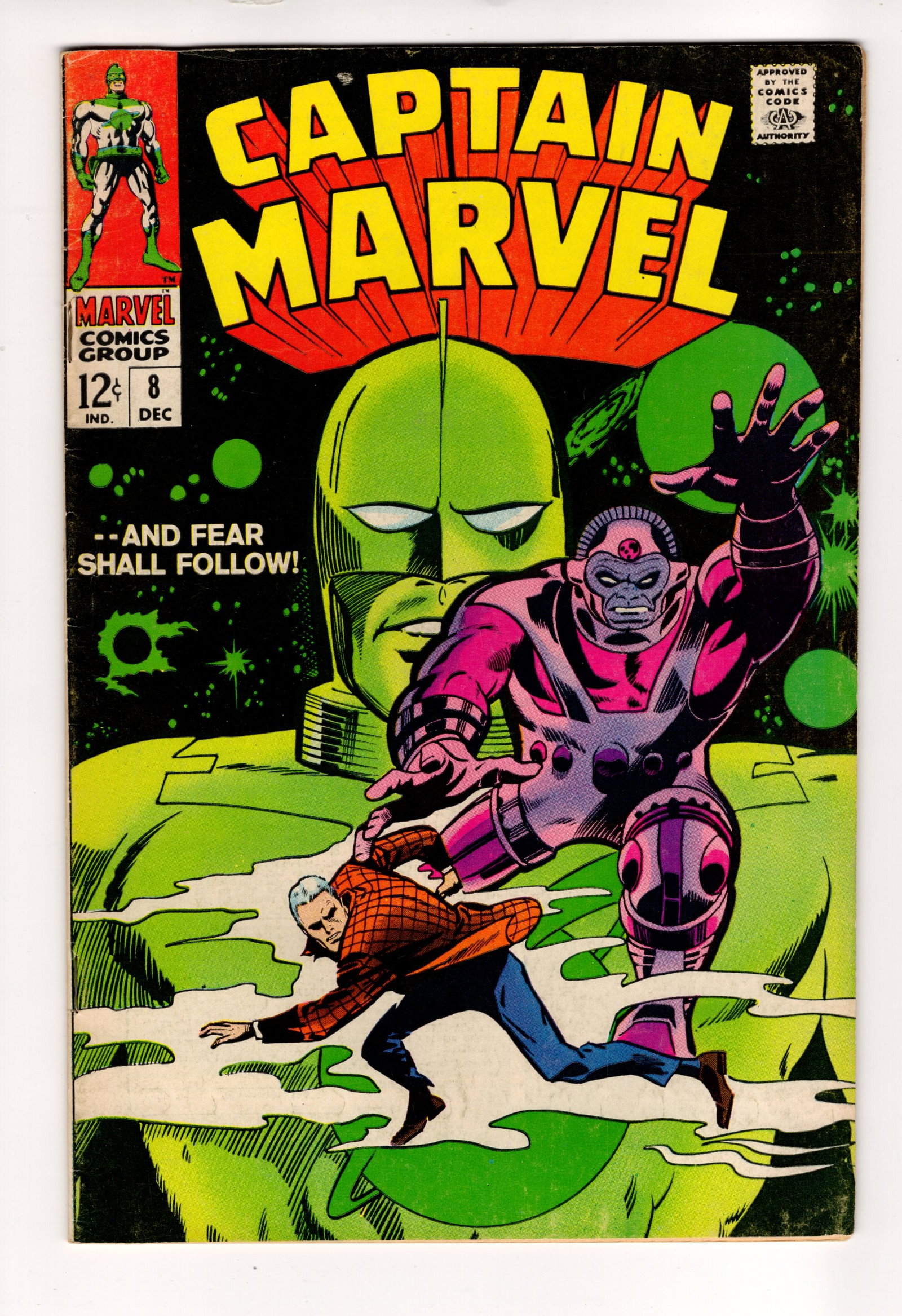 Captain Marvel 1st Appearance of Cyberex & Aakon, Silver Age 1968 No. 8 in great condition (1 of 2)