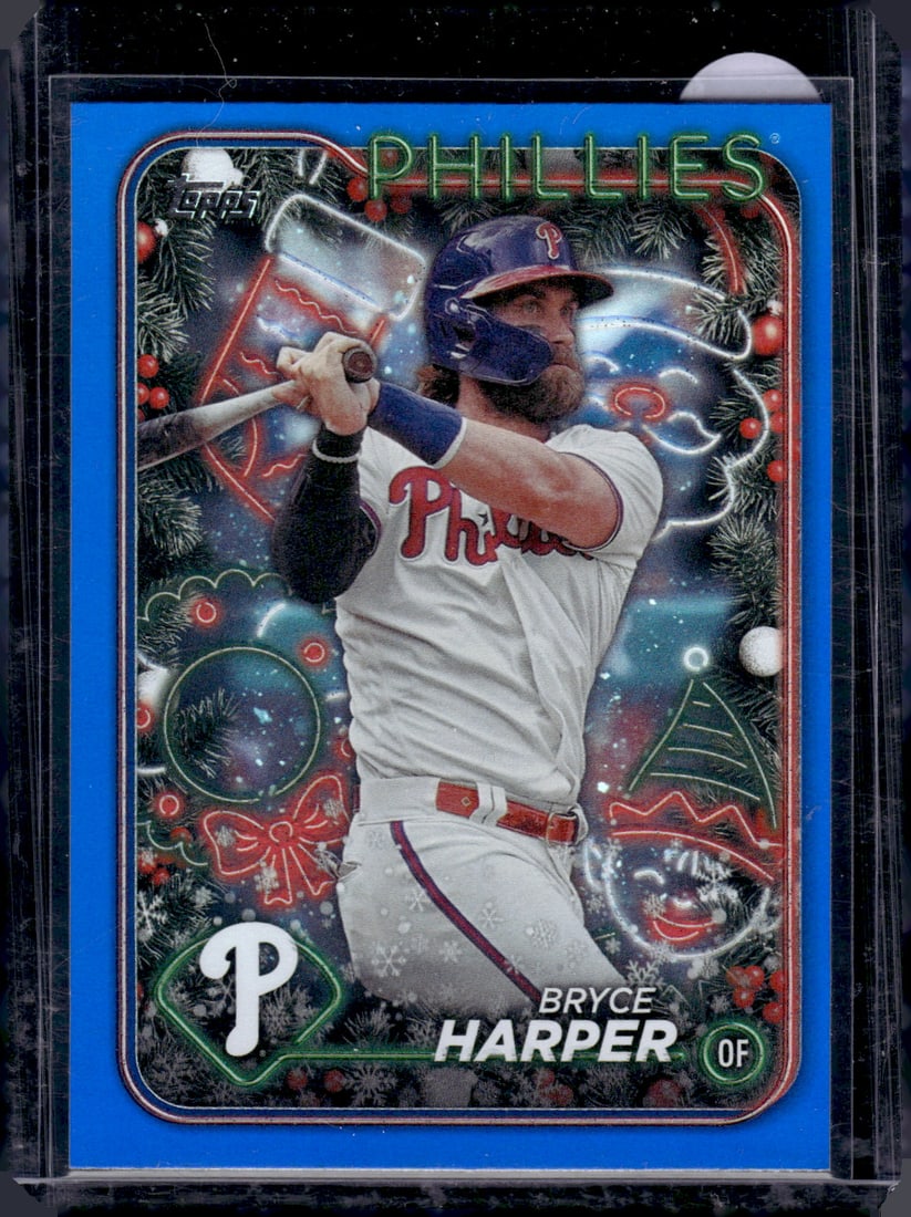 Bryce Harper Blue Mettalic Glitter 2024 Topps Holiday #H179 Phillies Baseball Card (1 of 2)