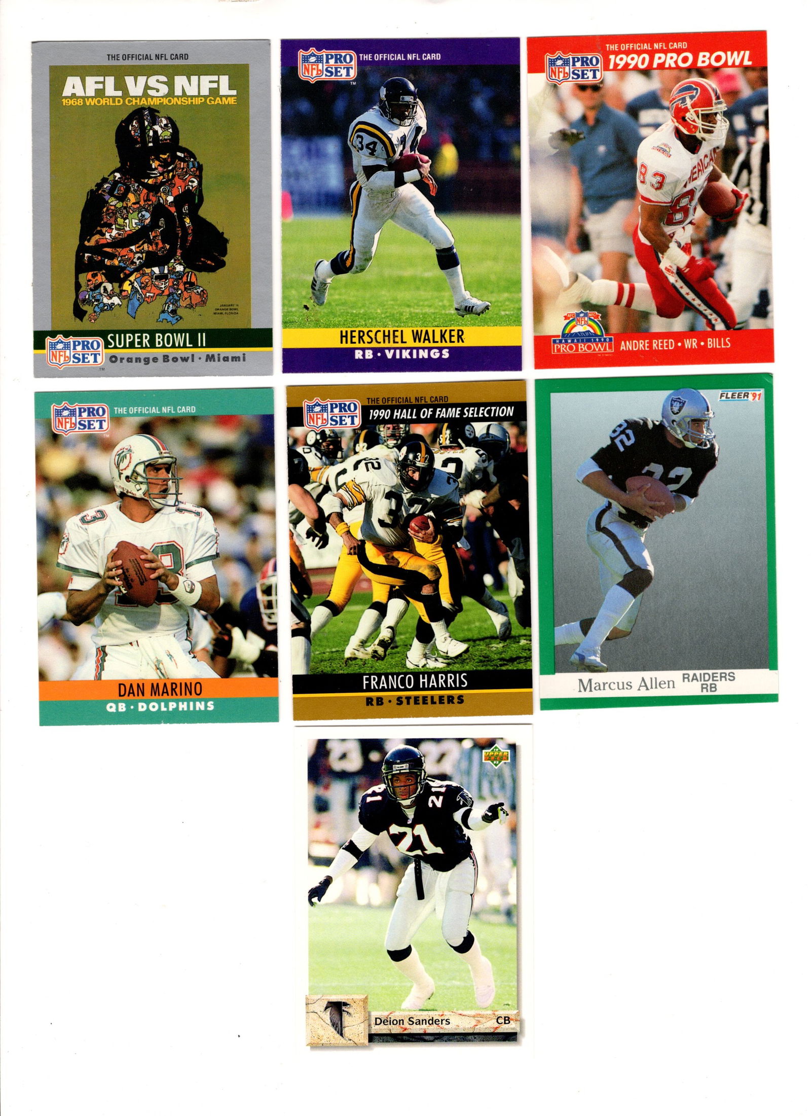 7 Vintage Football Cards, Pro Set, Upper Deck, Fleer, in Mint Condition, All Star Players (1 of 2)